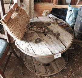 vintage lg wooden cable wheel and spool twine