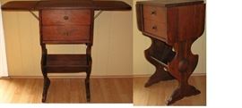 Antique 2-Drawer Drop Side Work Table with Lower Book Trough
