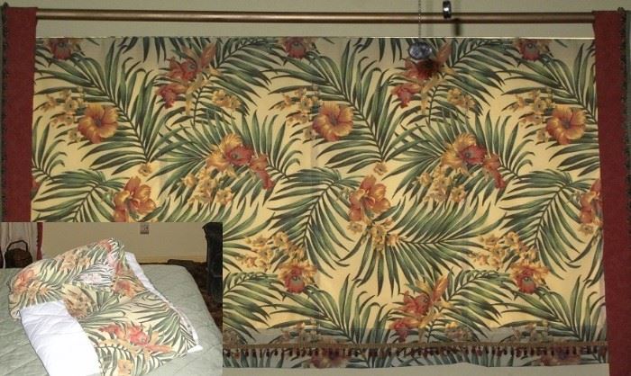 Floral & Palm Leaf Custom Made Window Shade and Bed Skirt