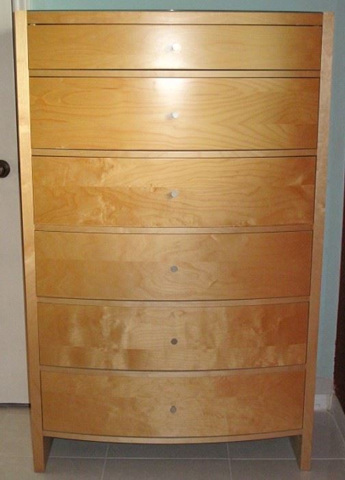 Palliser Furniture Mfg. Canada Mid-Century Style Natural Finish 6-drawer Highboy Chest with White Glass Top.  1 of 2 Shown