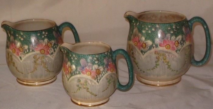Antique Made in England "Paris" Hand Painted Pitchers in 3 Sizes