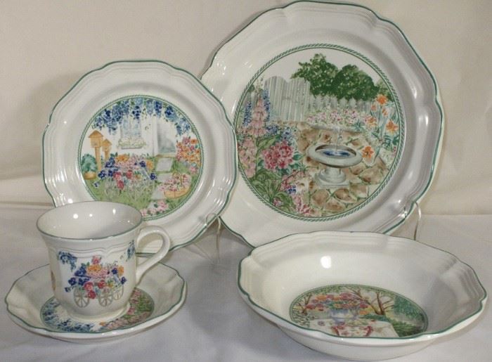 Mikasa "Spring Collage"  5 piece Place Setting for 4:  Dinner Plate, Salad Plate, Rimmed Soup Bowl and Cup & Saucer
