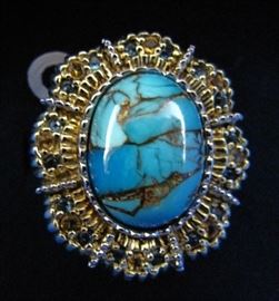 Sterling and Turquoise Stone Ring with Semi-Precious Stones