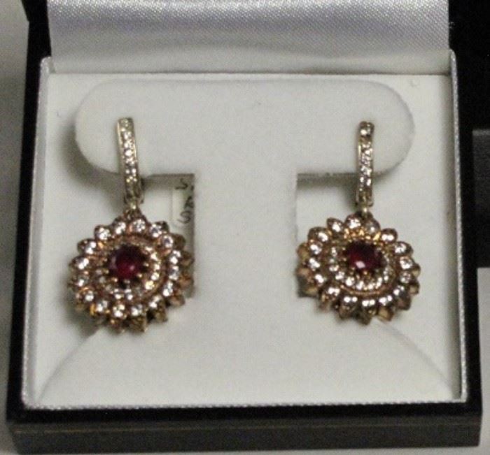 Sterling Vermeil Earrings with Ruby Center Stone 