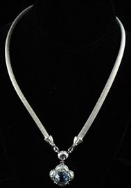 Silver Mesh Chain Choker or can be worn with Silver Aqua Rhinestone Removable Pendant or a Pendant of your choice. 