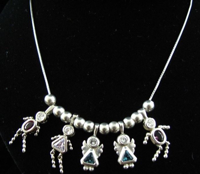 Sterling Boy & Girl Pendants with Gem Stone Body and Sterling Add-a-Bead.