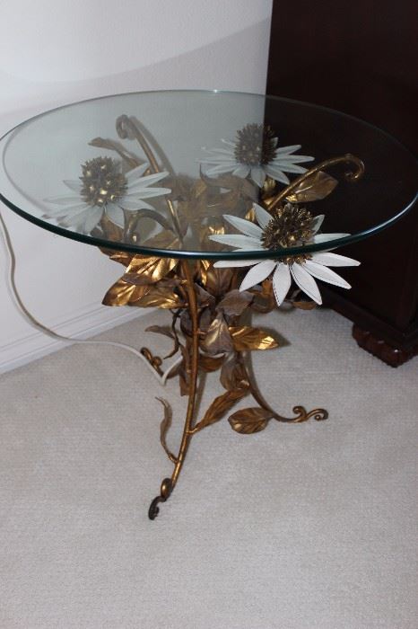 Vintage glass and metal lighted table.