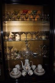 Vintage stemware and vintage tea set.