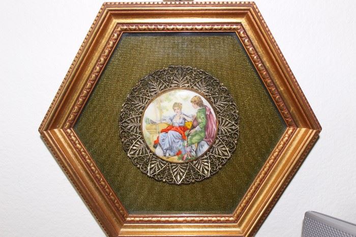 porcelain painted framed medallion