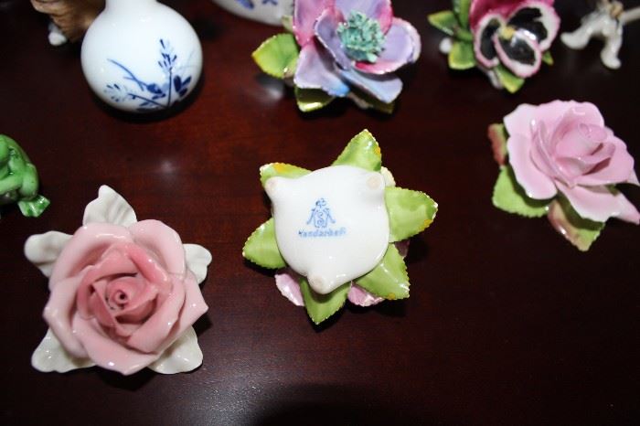 Collection of bone china flowers.
