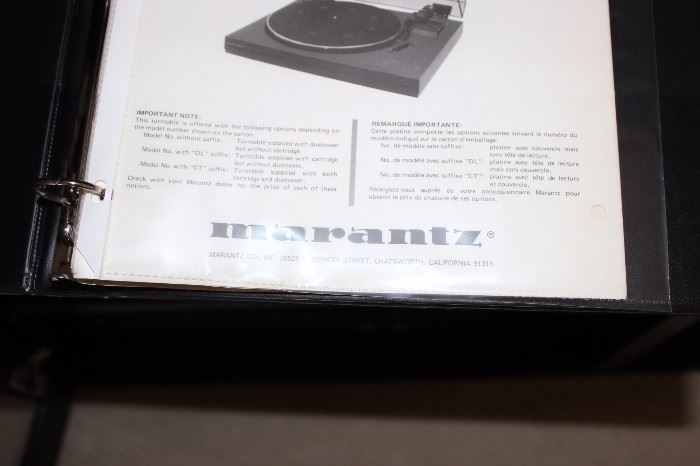 Marantz manuals for receiver, turntable, equalizer, cassette player.