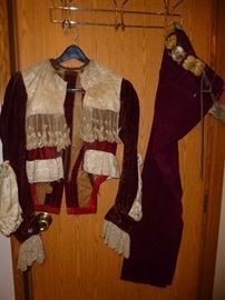 1960's Velvet and Lace Jacket and Corduroy Pants and Fur Belt