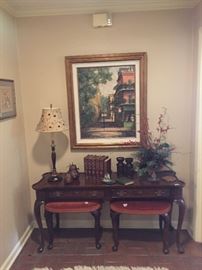 Hekman console table and pair of stools