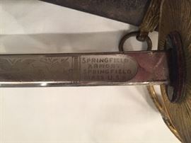 sword marked Springfield Armory, Springfield, Mass USA
