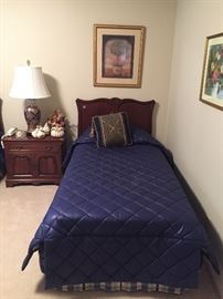 pair of Davis Cabinet twin beds and night stand