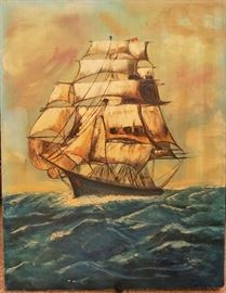 Unframed nautical painting