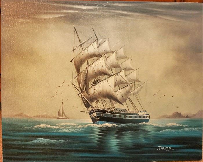 Unframed nautical painting