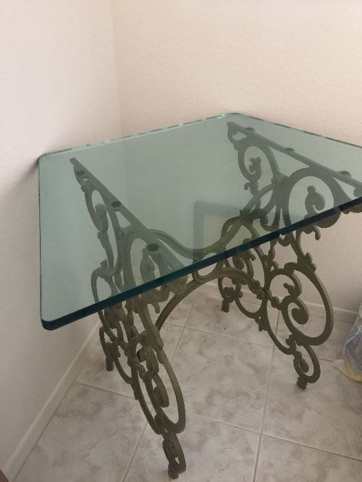 Wrought iron corner stand with glass top