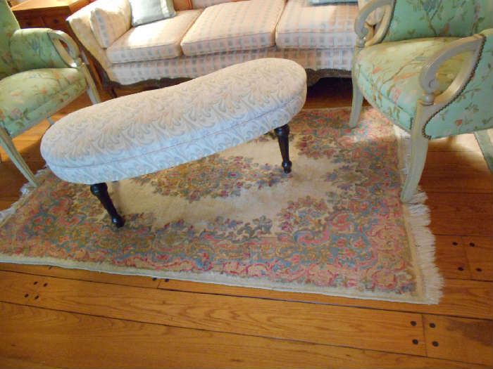  Kidney shape Hearth Bench, 1 of several small Kirman style Area Rugs approx. 87" x 47"