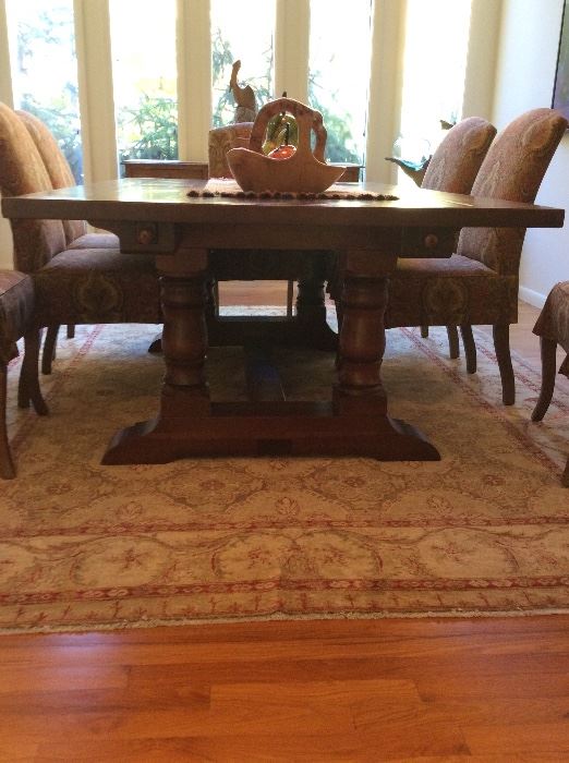 Cherry dining table with 8 upholstered chairs - $3000