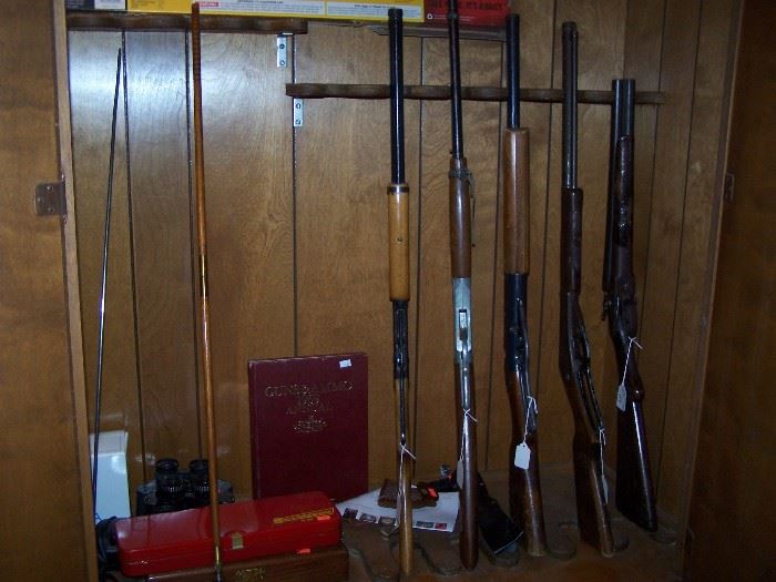  bb guns, Belgium sawed off shotgun wall hanger, gun cleaning kit