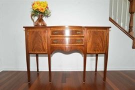 Ethan Allen Buffet - Matches Dinning Room Table and Chairs. 2 cabinets, 2 drawers felt lined with slots for silverware. 381/2" tall x 56"long x 17 1/4'deep