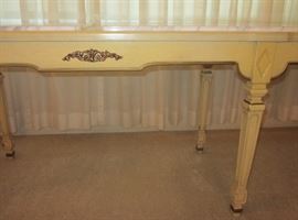 Extra long console (or coffee) table with three section Italian marble top. 71" long, 20" deep, 22-1/2" high