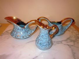Vintage Pearl China Co., hand decorated, 22K gold, creamer, sugar, sauce boat