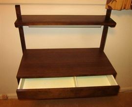 Mid Century Kopenhavn wall mount desktop with drawer. Has upper shelf with light (which probably isn't original to the piece). 33" wide