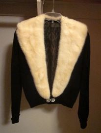 Vintage Dalton 100% cashmere sweater with white mink collar and lace lining.