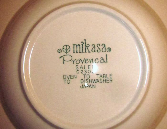 Mikasa Provencal, Salem (C2302) dinnerware.  Dinner plates, soup bowls, salad plates, cups & saucers, round platter, creamer & sugar bowl.