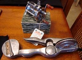 Vintage Dymo-Mite Dymowriter - works, Pflueger Akron reel, #1893/1893L, with hand tag, in original box.