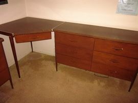 Mid Century 6-drawer credenza and corner unit. Poor condition, not a known maker.