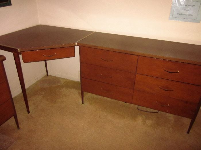Mid Century 6-drawer credenza and corner unit.  Poor condition, not a known maker.