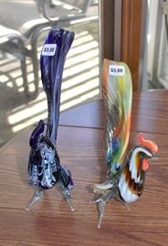 Two glass bird sculptures