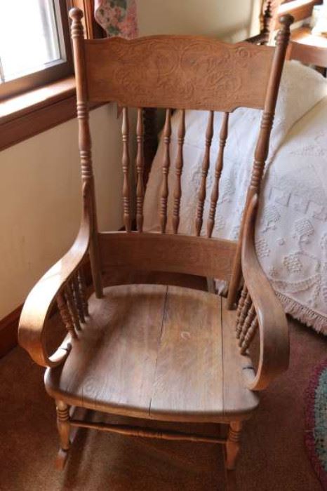 Oak Rocking Chair - Dragon Design Back