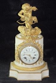 Lot 90 French Gilt Bronze and White Marble Mantel Clock