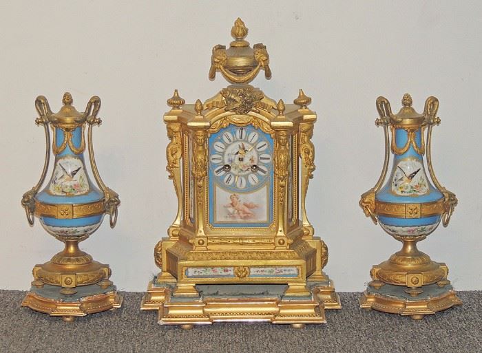 Lot 91 Louis XVI-style Porcelain Clock Garniture Set, PH Mourey