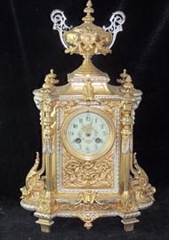 Lot 89 French Gilt Mantel Clock with Porcelain Dial