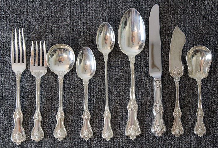 Lot 146A 62-pc. F. Smith Sterling Flatware Service, Federal Contillion. 69ozt (excluding knives)