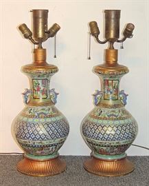 Lot 215 A Pair of Chinese Famille Rose Porcelain Lamps
