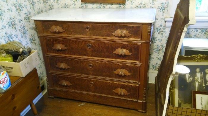 Authentic American Victorian Hand Carved, Marble Topped, Chest of Drawers, circa 1860's, with matching Mirror. Now a chance 4 u to furnish your Period American Victorian Home with an Old Friend.