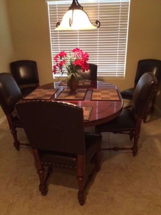 leather dining chairs, dining table