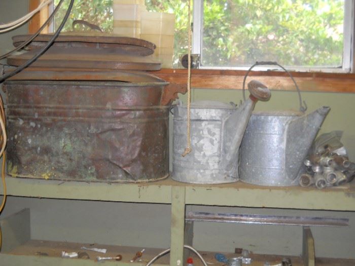 COPPER BUCKET AND WATER CANS