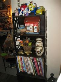 COOK BOOKS, COOKIE JARS AND BOOKCASE