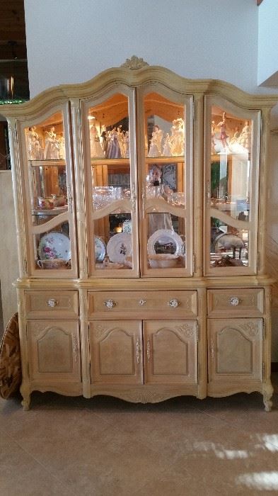 China cabinet full of glass, crystal & china pieces