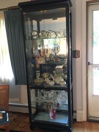 Lighted display case solid wood. Asian flare.