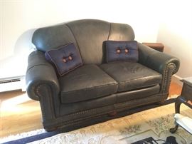 Bradington Blue leather love seat