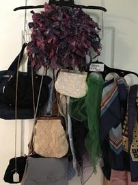 Evening bags and clutches, scarfs