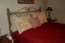 queen bed, metal headboard